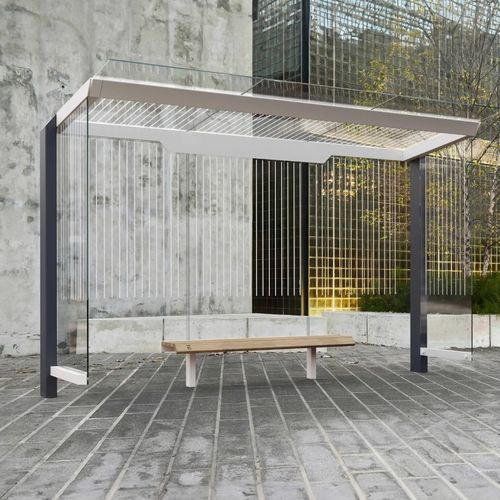 Glasbuswartehalle - X2-200L-SS - egoé - galvanisiertem Stahl / thermolackierter Stahl / mit Bank