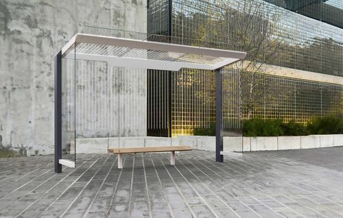 Glasbuswartehalle - X2-210L-SS - egoé - galvanisiertem Stahl / thermolackierter Stahl / mit Bank