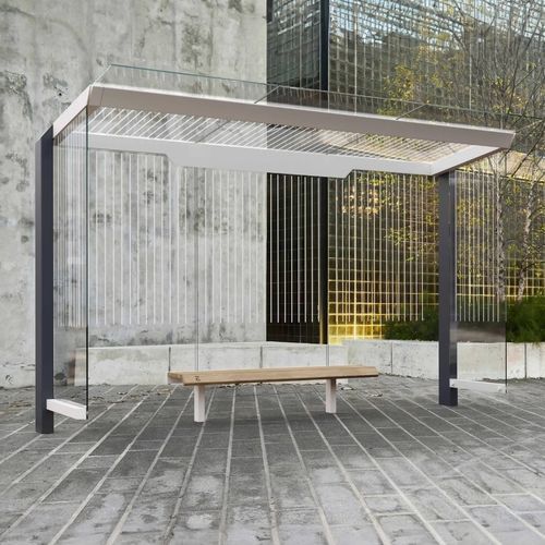 Glasbuswartehalle - X2-300-SS - egoé - galvanisiertem Stahl / thermolackierter Stahl / mit Bank