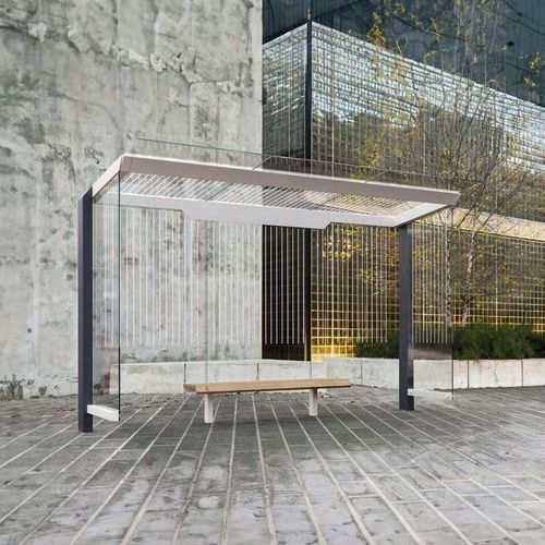 Glasbuswartehalle - X2-310-SS  - egoé - galvanisiertem Stahl / thermolackierter Stahl / mit Bank