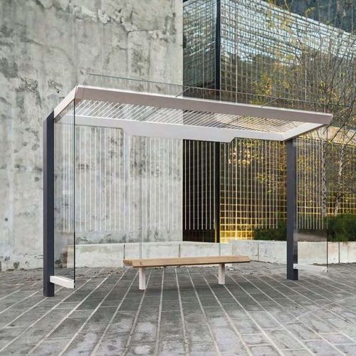 Glasbuswartehalle - X2-400-SS - egoé - galvanisiertem Stahl / thermolackierter Stahl / mit Bank