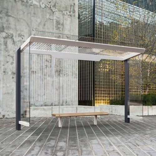 Glasbuswartehalle - X2-410-SS - egoé - galvanisiertem Stahl / thermolackierter Stahl / mit Bank