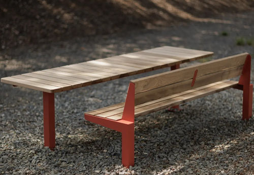 Moderner Picknicktisch - U4-6620 - egoé - Massivholz / geöltes Holz / Gestell aus heißlackiertem Stahl