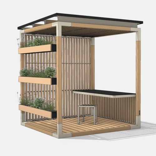 Modularer Einzelarbeitsplatz - Y6-SET1103 - egoé - für 1 Person / Lärche / galvanisiertem Stahl