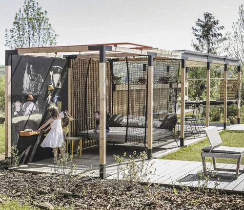 Maßgefertigte Pergola - Y - egoé - selbsttragend / Holz / mit Stoffüberdachung