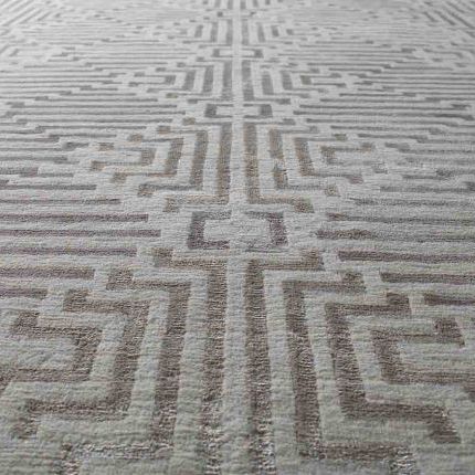 Moderner Teppich - LABYRINTH PLATINUM - Jacaranda - geometrisches Muster / Seide / Tibetanische Wolle