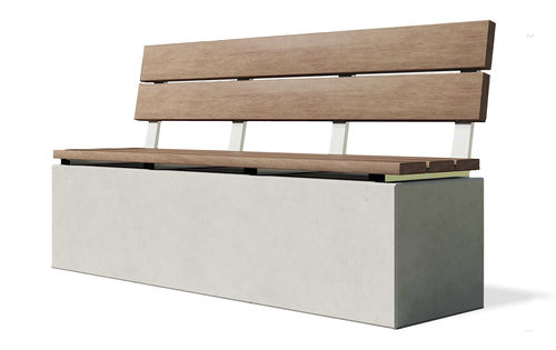 Moderne Bank für den öffentlichen Raum - angulus sedes truncus 2 - CO33 - Holz / Beton / mit Rückenlehne