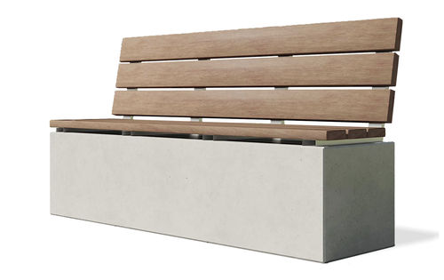 Moderne Bank für den öffentlichen Raum - angulus sedes truncus 3 - CO33 - Holz / Beton / mit Rückenlehne