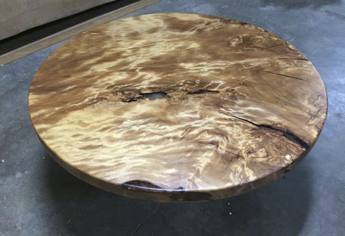 Moderner Esstisch - KAURI - Unik - Edelstahl / versteinertes Holz / rund