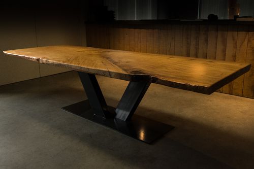 Moderner Esstisch - KAURI - Unik - Massivholz / Edelstahl / rechteckig