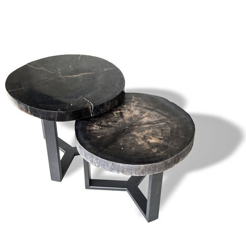 Moderner Beistelltisch - 508 - Unik - versteinertes Holz / rund / oval