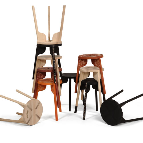 Hocker / skandinavisches Design - TATTOO - Zanat - Eiche / Esche / Nussbaum
