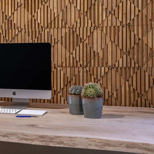 Holz-Verblendplatte - BLEND - Teakwall - für den Innenraum / verklebt / modern