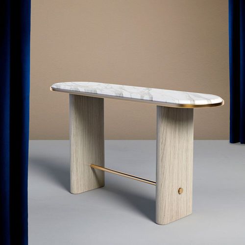 Moderner Konsolentisch - MINIMA - Larforma - Marmor / Gestell aus Eiche / oval
