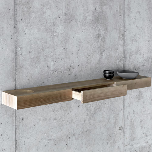 Wandmontiertes Regal - BÀUTI - Fioroni Design - modern / Nussbaum / mit Schublade