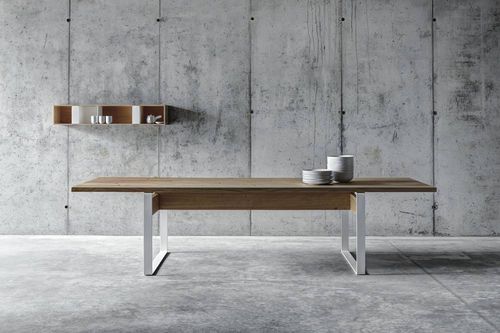 Moderner Tisch - LA PUNT - Fioroni Design - Nussbaum / Kastanienholz / Stahl