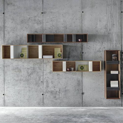 Wandmontiertes Regal - T BOX - Fioroni Design - modern / Nussbaum / Stahl