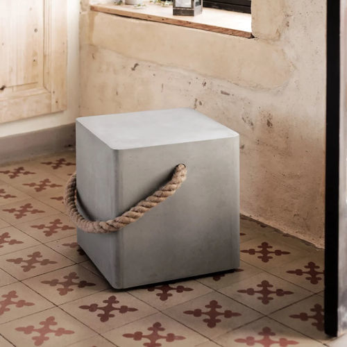 Moderner Hocker - EDGE : DL-09035WR  - Lyon Béton - Beton / Kordel / mit Rollen
