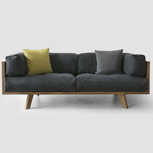 Modernes Sofa - NUTSANDWOODS - Leinen / Eiche / Zweisitzer