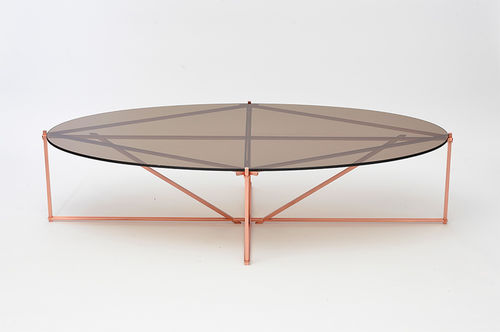 Moderner Couchtisch - TENSEGRITY - Gabriel Scott - Hartglas / Stahl / oval