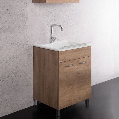 Freistehender Waschtisch-Unterschrank - ZEUS UNIKA - LMC srl - Holzfurnier / modern / mit integriertem Hochschrank