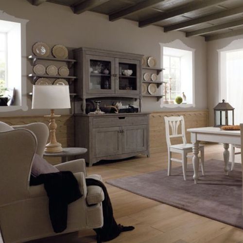 Hohes Sideboard - TABIÀ T04 - Scandola - klassisch / Massivholz / mit Glasfront