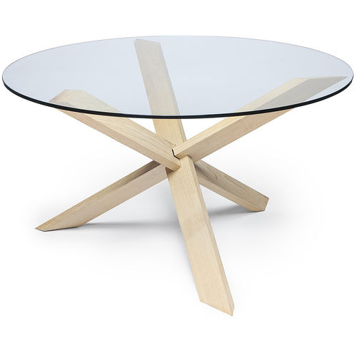 Moderner Tisch - DING - EsseDesign - Glas / Gestell aus Holz / rund