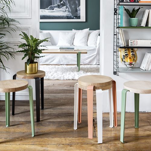 Moderner Hocker - LOU  - TIPTOE - Eiche / Gestell aus pulverbeschichtetem Stahl / stapelbar
