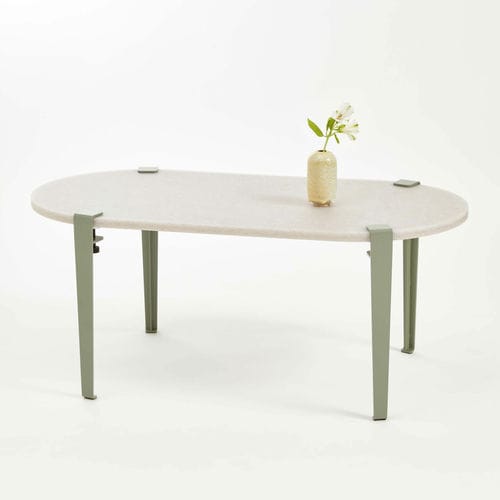 Moderner Couchtisch - ROCA - TIPTOE - Recyclingkunststoff / Gestell aus heißlackiertem Stahl / oval
