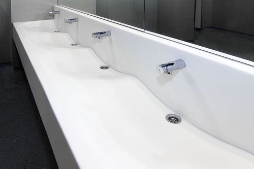 Aufsatzwaschbecken - WAVE 200 BASIN THROUGH - AMOS DESIGN - Corian® / Mehrfach / für Eckeinbau