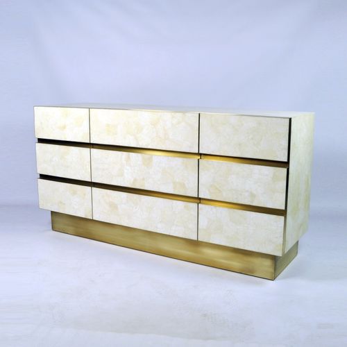 Modernes Sideboard - CB PERSEUS - GINGER BROWN - gebürstetes Messing / Kristall / weiß