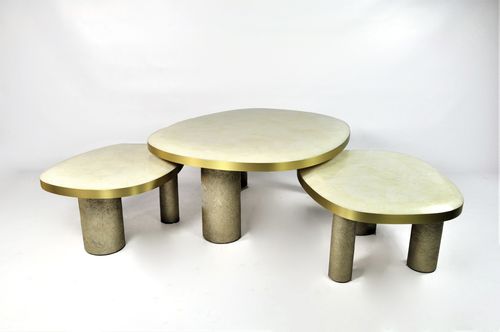Moderner Couchtisch - TB COF OVOID - GINGER BROWN - Kristall / gebürstetes Messing / Gestell aus Glasfaser