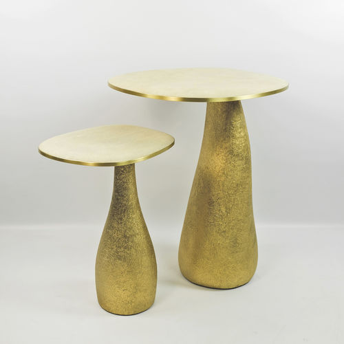 Beistelltisch / organisches Design - TB OVOID ST - GINGER BROWN - gebürstetes Messing / Haifischleder / Gestell aus Glasfaser