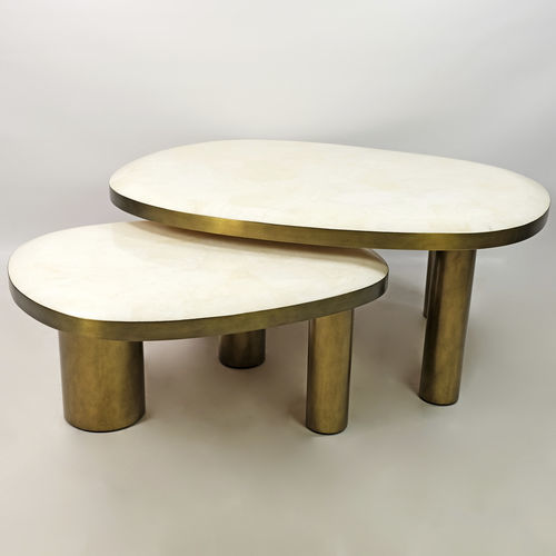 Couchtisch / organisches Design - TB COF OVOID (set de 2) - GINGER BROWN - Messing / Naturstein / Quarz