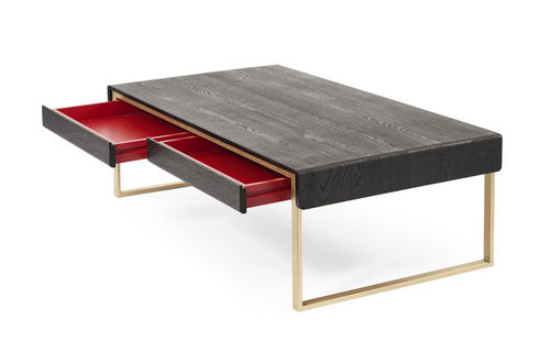 Moderner Couchtisch - RUBAN - RKNL - Massivholz / rechteckig / mit Schublade