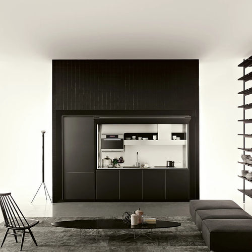 Moderne Küche - ON/OFF ST - Boffi - Holzfurnier / Marmor / extrudiertes Aluminium