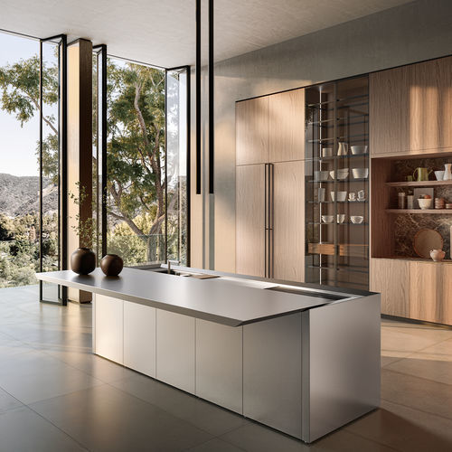 Moderne Küche - K6 - Boffi - Holz / gebürsteter Edelstahl / Corian®