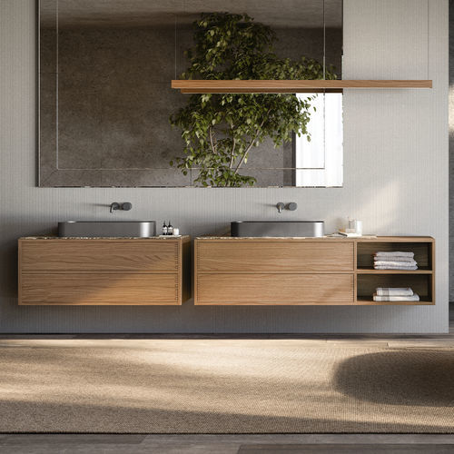 Doppelter Waschtisch-Unterschrank - WOOD IN - Boffi - wandhängend / Holz / Marmor