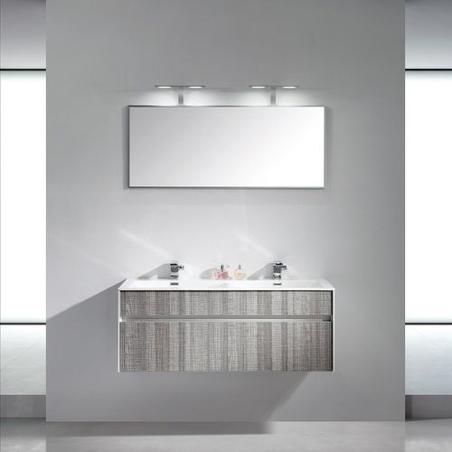 Doppelter Waschtisch-Unterschrank - ENCORE - Lusso Stone - wandhängend / Esche / Chrom