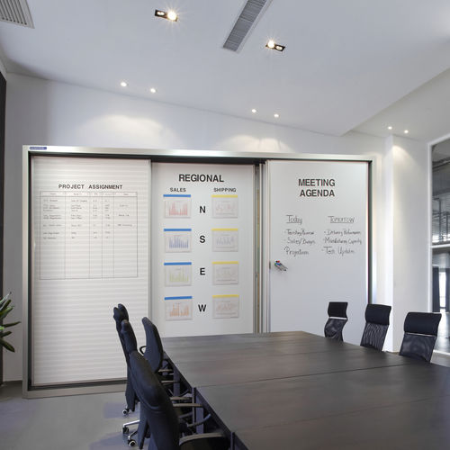 Mehrfach-Tafel - TRACKWALL—Sliding Whiteboard Panels - Magnatag Visible Systems - Magnet / löschbar / wandmontiert
