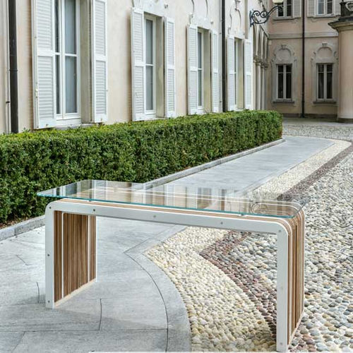 Bodenstehender Schreibtisch - MORE PLUS - Lessmore - originelles Design / Glas / gerade