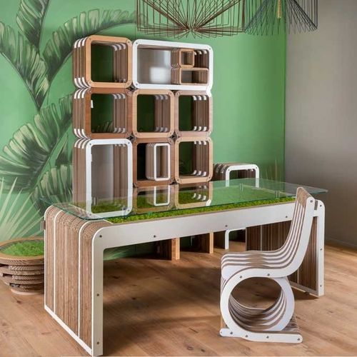 Bodenstehender Schreibtisch - MORE PLUS - Lessmore - originelles Design / Holz / Glas
