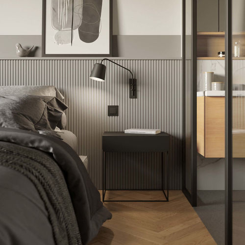 Nachttisch / minimalistisches Design - RUBIK - take me HOME. - Holzfurnier / Stahl / Gestell aus Stahl