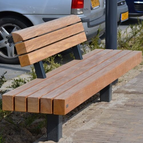 Moderne Bank für den öffentlichen Raum - MODULO-CONFORT B - CROSO FRANCE - Tropenholz / galvanisiertem Stahl / mit Rückenlehne