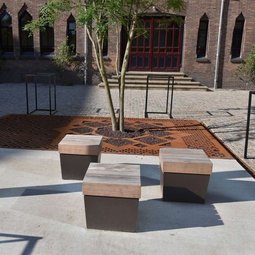 Moderne Bank für den öffentlichen Raum - MODULO - CROSO FRANCE - Holz / galvanisiertem Stahl / ohne Rückenlehne