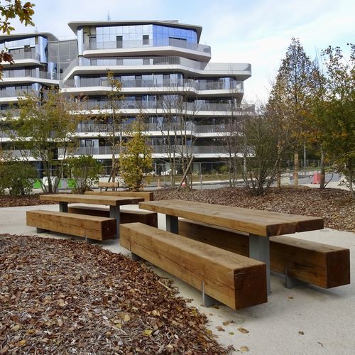 Moderner Picknicktisch - PURE - CROSO FRANCE - Holz / Gestell aus galvanisiertem Stahl / rechteckig