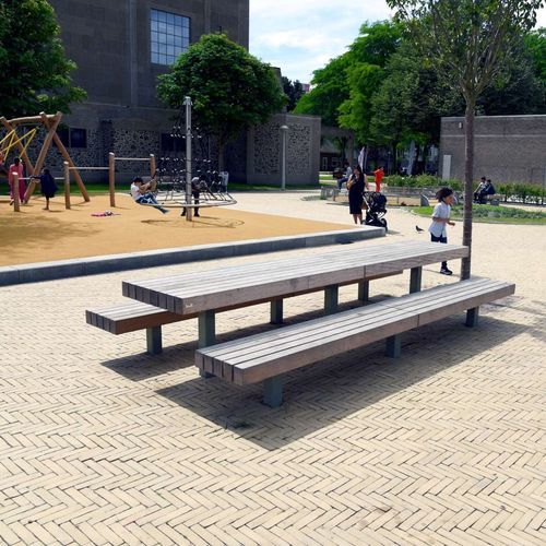 Moderner Picknicktisch - MODULO - CROSO FRANCE - Tropenholz / Gestell aus galvanisiertem Stahl / rechteckig