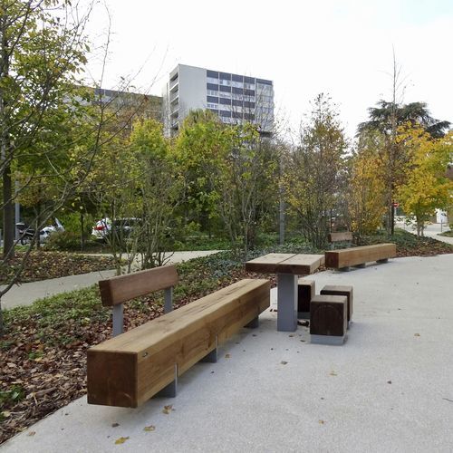 Moderne Bank für den öffentlichen Raum - PURE ECO 3000 - CROSO FRANCE - Holz / COR-TEN®-Stahl / mit Rückenlehne