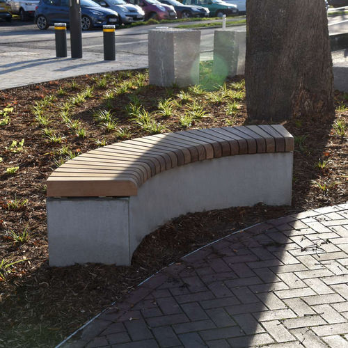 Moderne Bank für den öffentlichen Raum - GRID - Elément 7 - CROSO FRANCE - Beton / Holz / ohne Rückenlehne