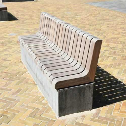 Moderne Bank für den öffentlichen Raum - GRID - Elément 6 - CROSO FRANCE - Holz / Beton / mit Rückenlehne